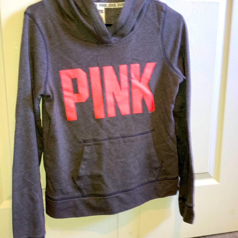 Pink Victoria Secret gray hooded sweatshirt w side pockets size S - P